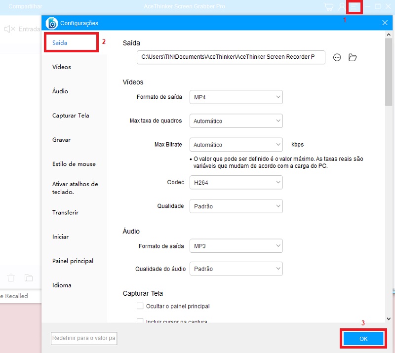 das configurações de configuração do sgp