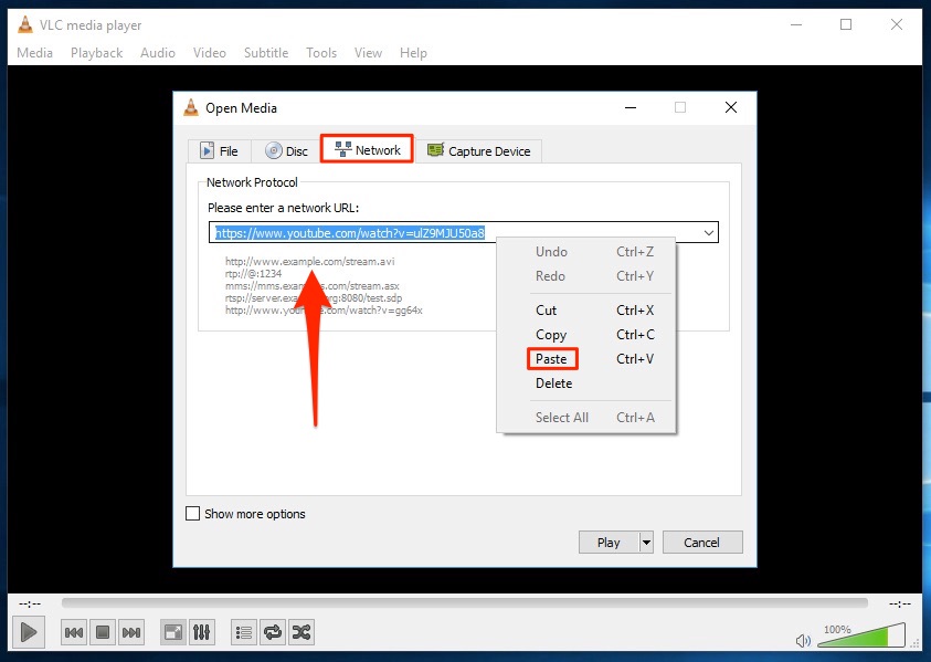 VLC enter url