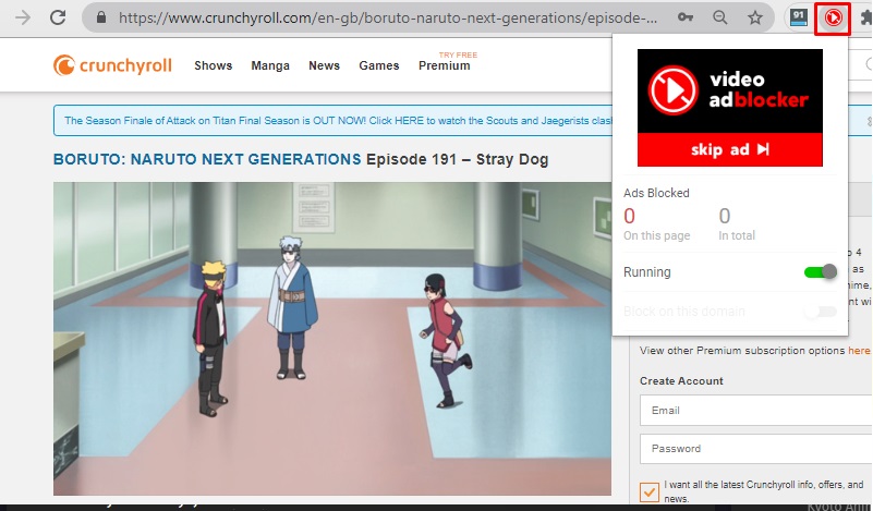 watch ads free anime using browser extension