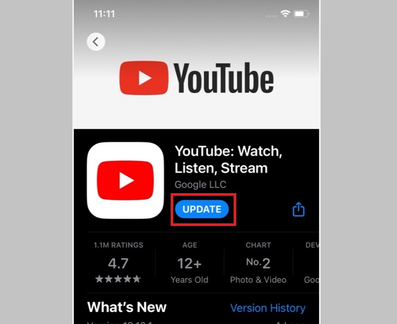 update youtube app