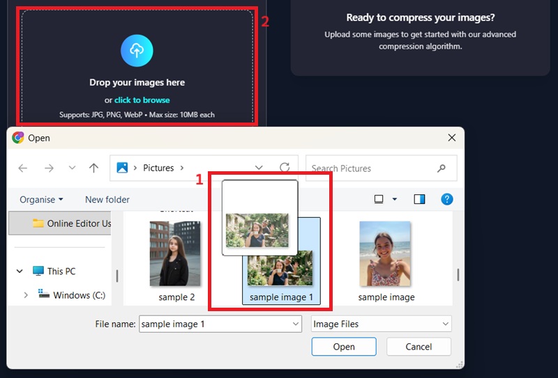 selecionar imagem para compressão