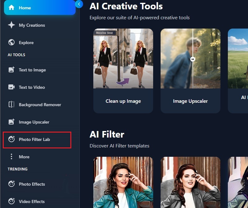 acesse o laboratório de filtros de foto