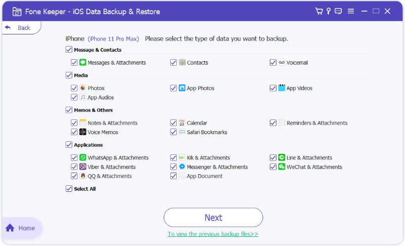 choose file type to backup