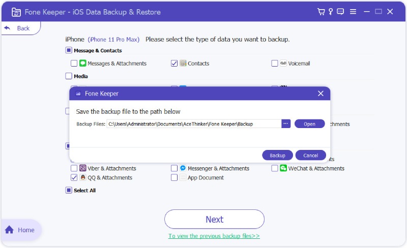 select folder to backup