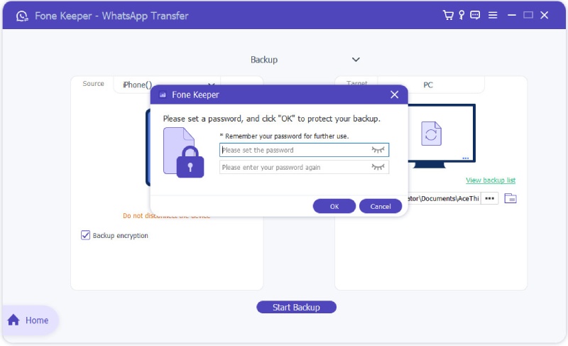 encrypt the WhatsApp backup