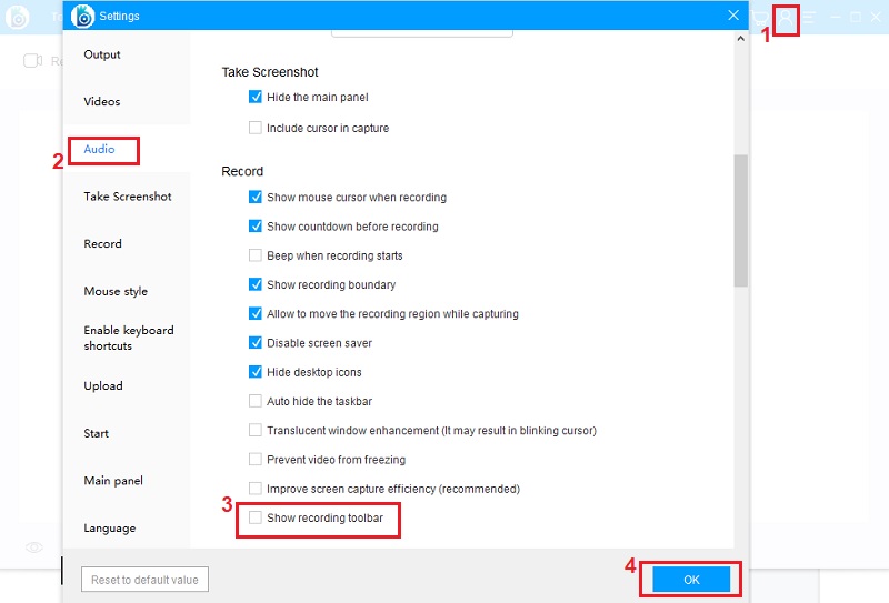 click audio on settings to hide toolbar