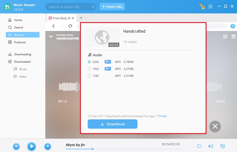 ownload video from built in browser