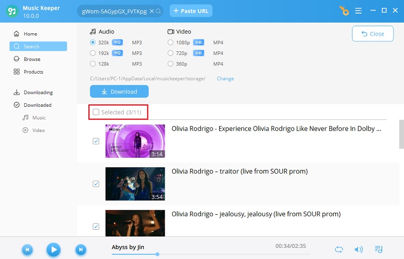 select videos to download from playlist