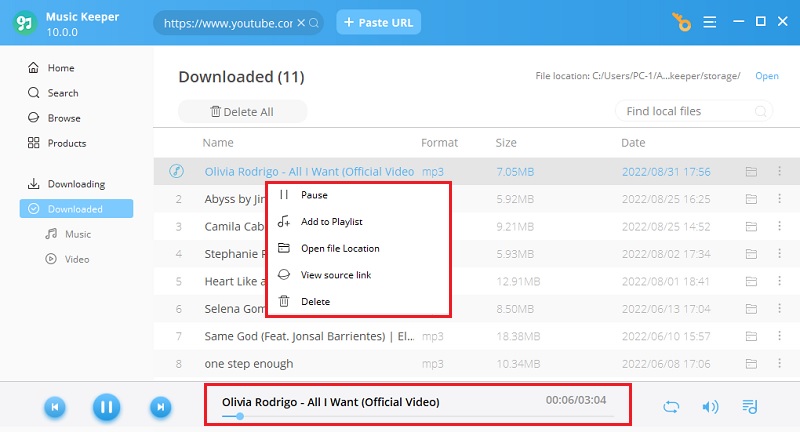 play the downloaded song