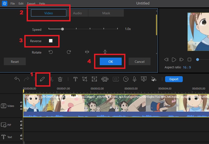 play the video backwards