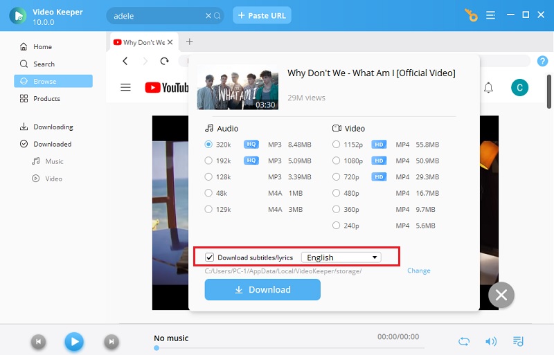 tick the download subtitles language