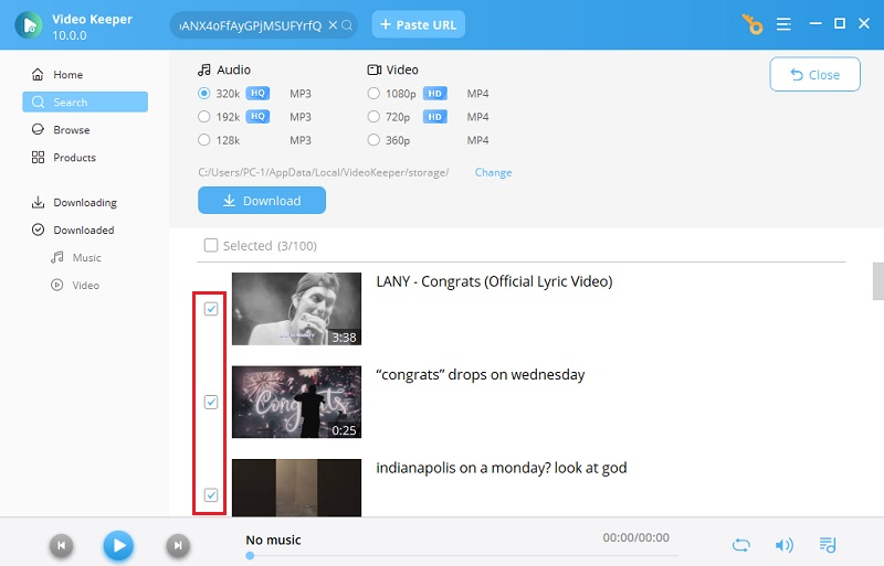 select videos to download from playlist
