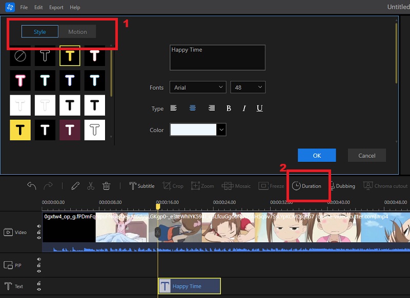 edit text and duration