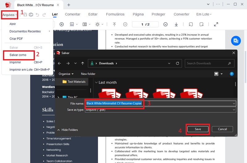 Exportar e revisar o PDF