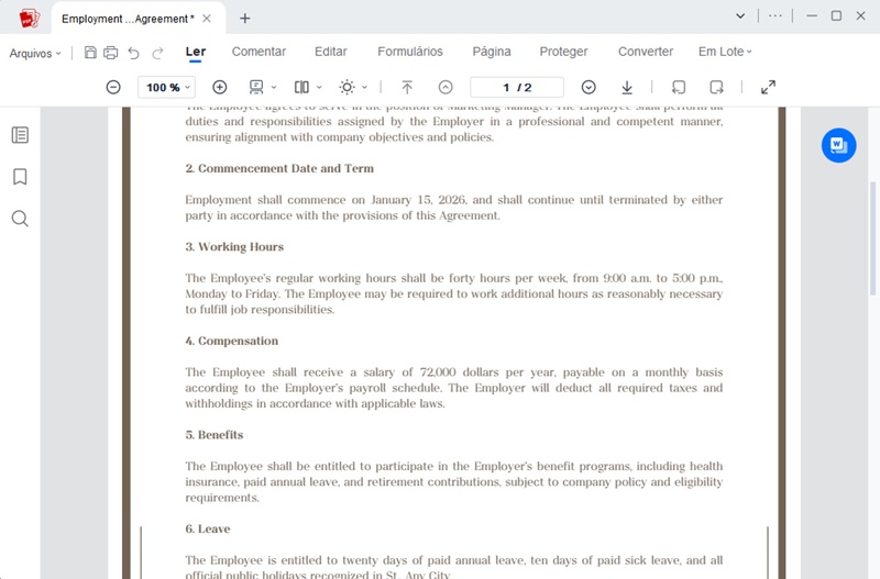 Revisar conteúdo e formatação do contrato