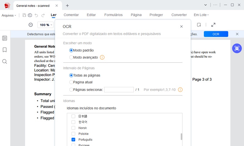 Configurar o reconhecimento de texto