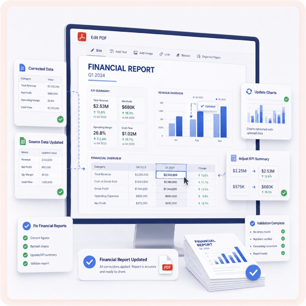 Corrigir relatórios financeiros