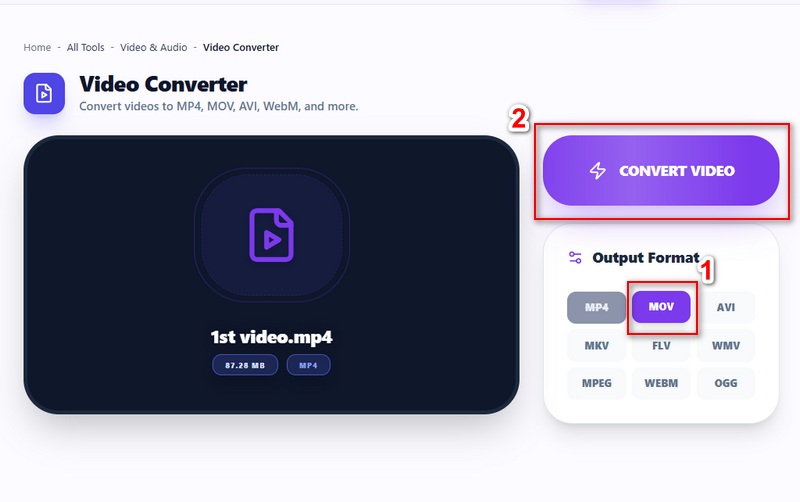 Escolher o formato de saída e converter